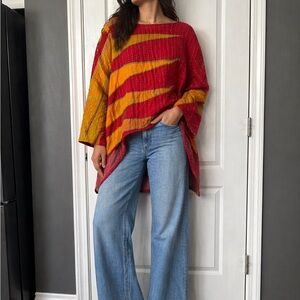Red & Mustard Striped Oversized Tunic Top